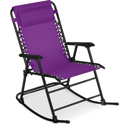 Best Choice Products Outdoor Zero Gravity Rocking Chair, Folding Reclining Patio Lounge Chair with Adjustable Pillow for Lawn, Beach, Camping - Amethyst Purple - color: Amethyst Purple