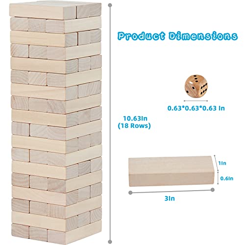 SpeedArmis Mini Tumble Tower, 54PCS Wooden Stacking Game for Teens - Pine Stack Timber Board Games with 4 Dice Set - Classic ‌Xmas Gifts for Teens - size: Stack To Over 1.5FT