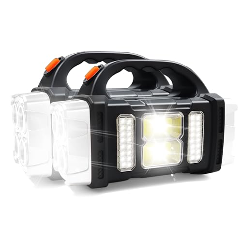 Solar Handheld Flashlight, 4 Lighting Modes Rechargeable LED Work Light, USB-C & Solar Powered Portable Lantern,Emergency Camping Light for Outdoor, Hiking, Power Outage (Silver-2pcs) - color: Silver-2pcs