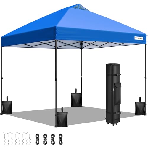 VIVOHOME 10x10ft Pop Up Canopy Tent One Push Setup Outdoor Portable Shelter Tent Heavy Duty with Wheel Carry Bag and 4 Sandbags, Blue - color: Blue, size: 10x10 ft