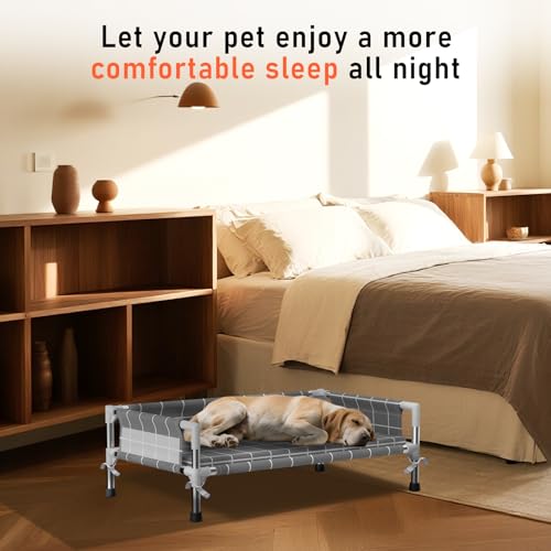 Elevated Dog Bed with Three-Sided Fence and Removable Cushion - Anti-Slip Feet, Stable Design, Easy Assembly, Indoor Relaxation & Outdoor Activities for Small/Medium Dogs, All-Season Comfort - size: Cushion-(M-)