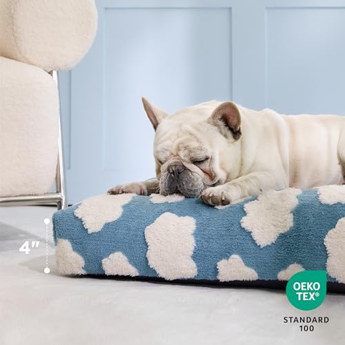 LE SURE Cute XL Dog Bed-Extra Large Thick Shredded Chopped Foam Pet Bed Indoor with Removable Washable Cover, Modern Fuzzy Plush & Anti Slip Bottom, Blue - color: Blue, size: 44.0"L x 32.0"W x 4.0"Th