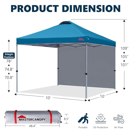 MASTERCANOPY Durable Pop-up Canopy Tent with 1 Sidewall (10'x10',Cyan Blue) - color: Cyan Blue, size: 10x10