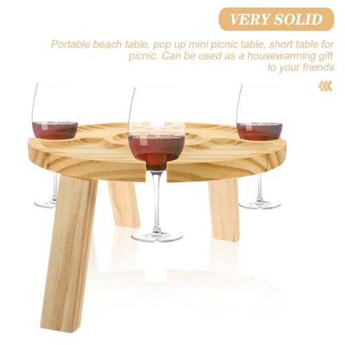 Gadpiparty Portable Folding Outdoor Wine Table with Wooden Beverage Holder for Beach Picnic and Travel, Compact Picnic Table with Wine Glass Rack for Patio and Lawn Use
