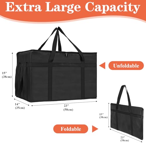 PEASUG XXXL Insulated Bags for Food Delivery with Removable Hard Bottom,Pizza Delivery Bags, Large Capacity Cooler Bag Keep Food Warm for Grocery Shopping and Catering, Foldable, Heavy-Duty (Black) - color: Black