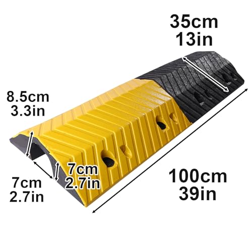 Rubber Cable Protector Ramp Anti-Slip Wear-Resistant Outdoor Cable Cover Yellow Black Striped Cable Protector for Parking Lots(8.5x35x100cm/3.3x13x39in) - size: 8.5x35x100cm/3.3x13x39in
