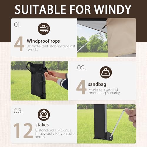 Bezseller 13x13 Pop Up Gazebo with Mosquito Netting – Easy 1-Person Setup, Water-Resistant Backyard Canopy for Family Patio & Garden Use,Khaki - color: Khaki, size: 13"x13"