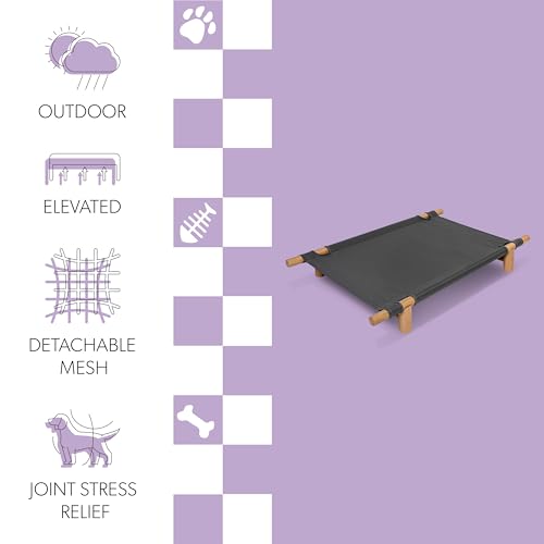 DBD5000B Chester 32" Modern Minimalist Wood Frame Elevated Outdoor Dog Bed, Graphite/Light Teak - color: Graphite/Light Teak