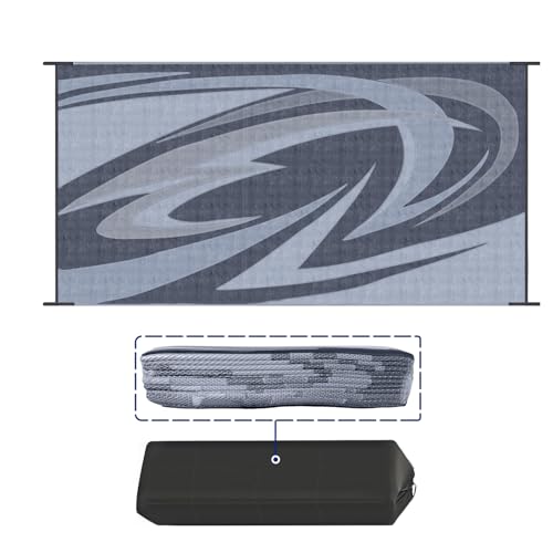 EEZ RV Products 9'x18' GW Heavy Duty Reversible/Durable Outdoor Patio/RVing Mats(9ft x18ft Grey) Come with Large Storage Bag & 6 Sets of Stakes and Washer - color: Grey, size: 9' x 18' (Rectangular)