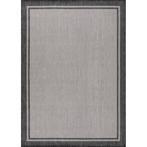CAMILSON Indoor Outdoor Rug, 6x9 Bordered Gray Modern Area Rugs for Indoor and Outdoor Patios, Kitchen and Hallway Mats, Washable Porch Deck Outside Carpet (Bordered Grey, 6 x 9) - color: Bordered Grey, size: 6'7" x 9' (Rectangular)