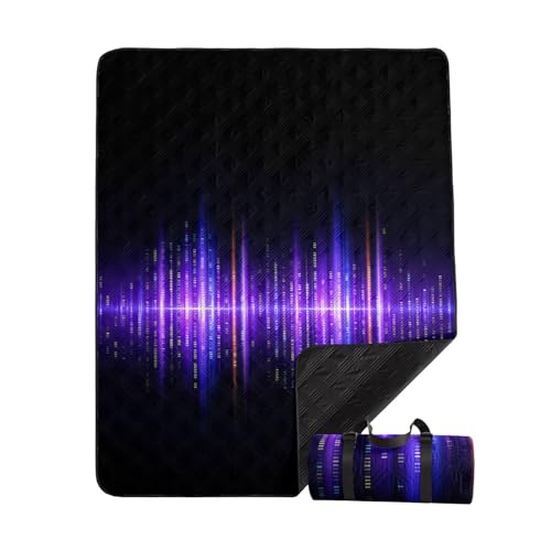 Outdoor Picnic Blanket Portable Ultrasonic Waterproof Picnic Purple Lines Printed Camping Beach Mat for Sand and Wet Grass Hiking (Purple Lines S - color: Purple Lines, size: Standard - 59"x78"