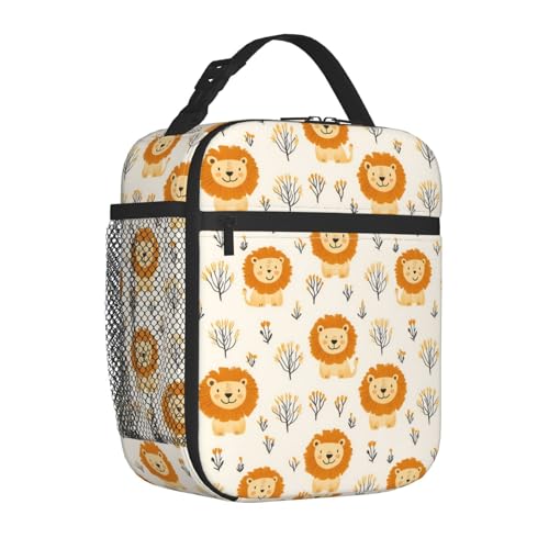 Reusable Cute Lion Lunch Box for Kids Girls Boys Women Adult, Insulated Tree Woodland Lunch Bag,Polyester Cooler Handbags Case for School Picnic Work Travel Beach or Hiking - color: Lion