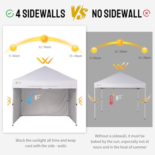 CROWN SHADES 10X10 Commercial Instant Canopy Pop Up Tent with Center Lock, 300D Fabric, 4 Sidewalls, Sto'N Go Bag, White - color: White, size: 10x10 Classic