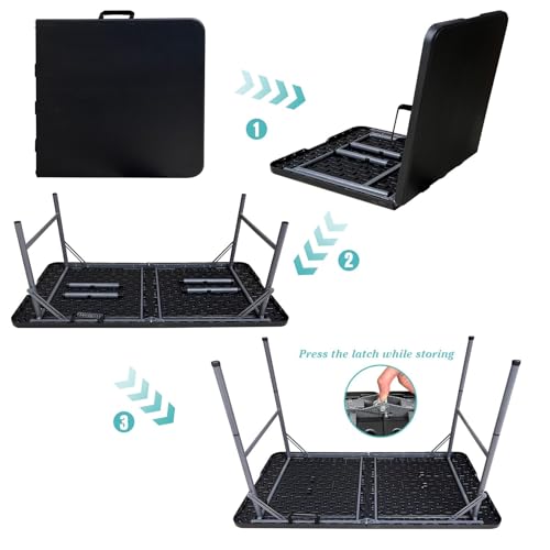 Gocamptoo Folding Table,4ft Indoor Outdoor Heavy Duty Portable Folding Square Plastic Dining Table w/Handle (Balck) - color: Balck