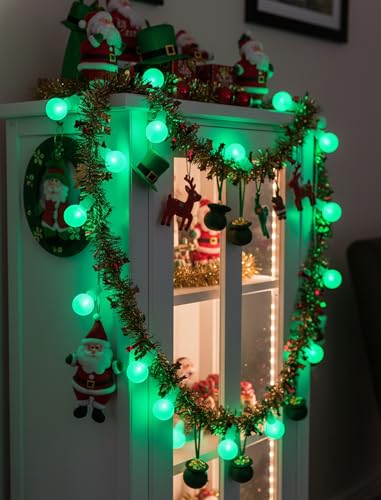G40 LED St. Patrick's Day String Lights Outdoor, 25Ft St Patricks Decorations Lights Outdoor with Ceramic Green Round Bulbs, Hanging Patio Lights Shatterproof for Indoor Home Decor Party, White Wire - color: Ceramic Green, size: 25Ft