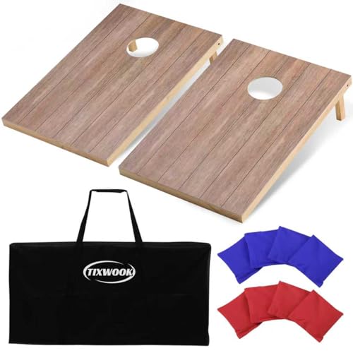 Solid Wood Cornhole Board Set, 4x2ft Regulation Cornhole Game Set with 8 Bean Bags and 2 Cornhole Boards, Premium Corn Hole Game for Adults and Family - style: 3*2 Woodgrain