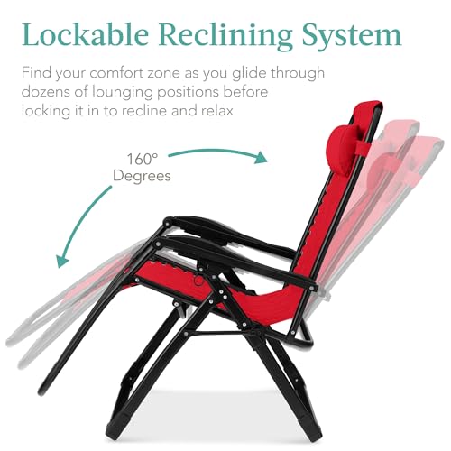 Best Choice Products Oversized Zero Gravity Chair, Folding Outdoor Patio Recliner, XL Anti Gravity Lounger w/Removable Cushion, Cup Holder, Side Tray, 350lb Capacity - Crimson Red - color: Crimson Red