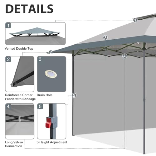 EAGLE PEAK 13x13 Pop up Canopy Tent w/One Wall, Instant Canopy Easy Set up Folding Shelter w/One Privacy Curtain, 169 Square Feet Sun Shade, Light Gray - color: Light Gray