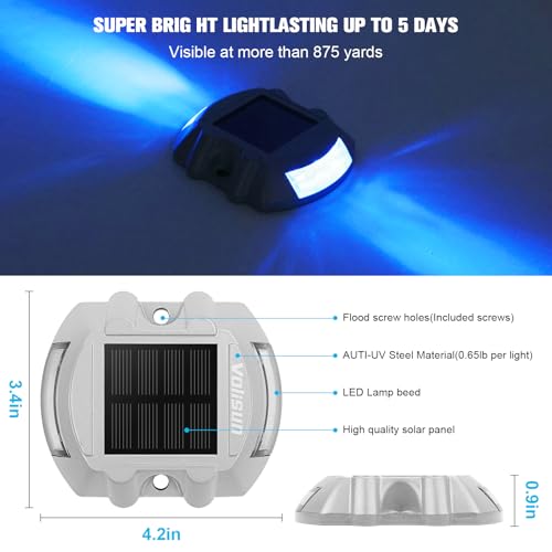 VOLISUN Solar Deck/Dock Lights, 20-Pack Led IP68 Waterproof Outdoor Warning Step Lights for Driveway Sidewalk Garden Pathway Yard (Blue, Auto On/Off - color: Blue, size: 20 Pack