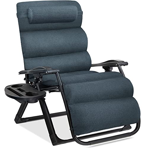 Best Choice Products Oversized Zero Gravity Chair, Folding Outdoor Patio Recliner, XL Anti Gravity Lounger w/Removable Cushion, Cup Holder, Side Tray, 350lb Capacity - Graphite Blue - color: Graphite Blue