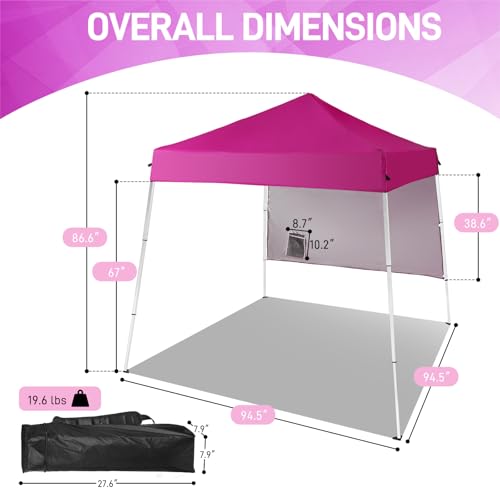 Outvita 6'x6' Pop Up Canopy Tent Commercial Instant Gazebo Tent, Waterproof & UV Protection Canopy Tent with Slant Legs & 1pc sidewall for Party Wedding Birthday BBQ Events - style: 6x6-pink