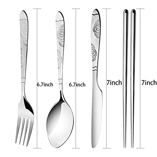 Arroyner 3 Pack Reusable Flatware Sets Knife, Fork, Spoon, Chopsticks, 12Pcs Portable Travel Stainless Steel Tableware Dinnerware with Carrying Case - size: 3Pack-12PCS