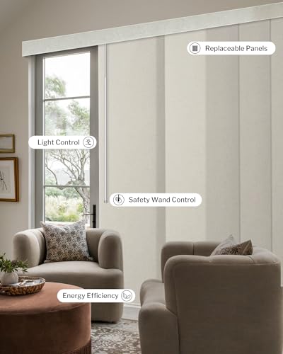 Graywind Manual Sliding Panels Light Filtering Privacy Panel Track Blinds Wand Control Window Blinds for Patio Sliding Glass Door Large Windows Width Up to 153", Custom Size (Linen Beige) - color: Dimout Linen Beige