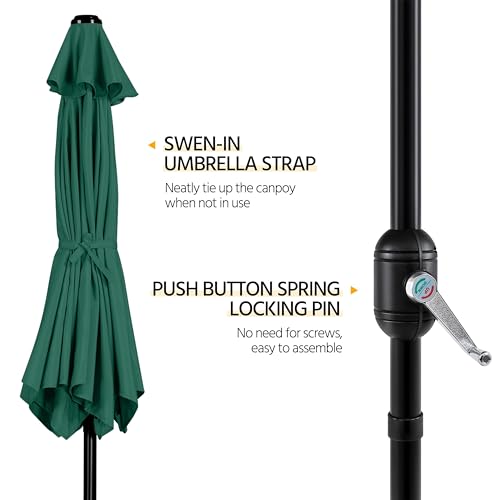 Yaheetech 2 Pack 10FT Outdoor Patio Umbrella Outdoor Table Umbrella w/Push Button Tilt & Crank, Yard Sun Shade UV Protection Waterproof for Pool, Market, Terrace, Beach, Outdoor Restaurant, Dark Green - color: Dark Green, size: 10FT