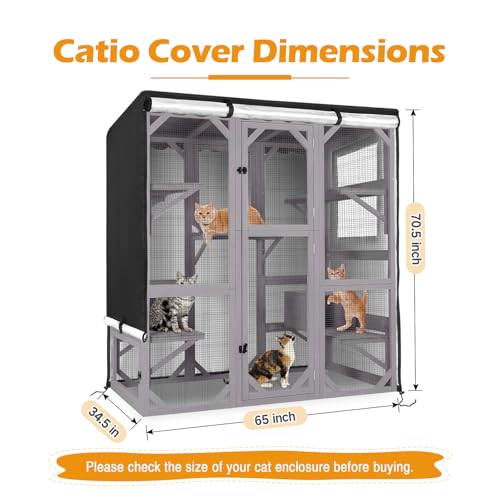 Catio Cover,65" L x 34.5" W x 70.5" H Cover for Catio Outdoor Cat Enclosure Waterproof, 420D Cat Cage Covers for Aivituvin Catios, Outdoor Cats Enclosure Covers(Black)(Catios Not Included) - size: 65"Lx34.5"Wx70.5"H for Aivituvin