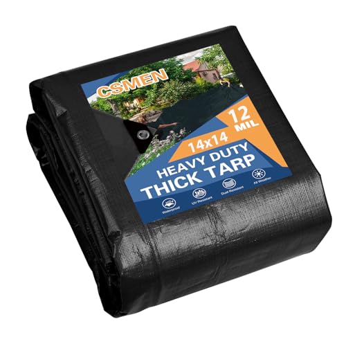Tarp Heay Duty Waterproof 14x14ft,Black Tarp Cover Plastic Poly Tarpaulin for Outdoor Cover,Emergency Rain,Roof, Pool, Boat,Camping - Multipurpose with 12Mil Thickness - color: Black-12mil, size: 14x14