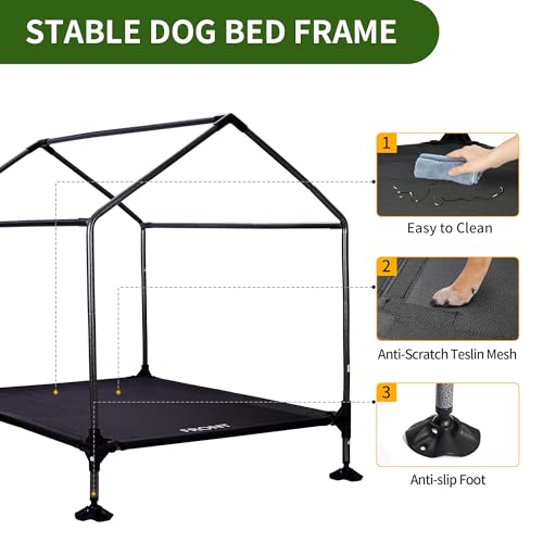Summertrail 36" Large Dog House Outdoor Indoor with Breathable Mesh Windows-Elevated Dog Bed Cot Dog Tent Shade Shelter for Large Breeds with Canopy, Weatherproof Dog Kennel for Outside, Easy Clean - style: 36" Grey