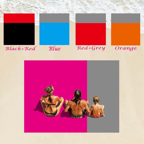 Outdoor Pocket Blanket Extra Large Beach Blanket Sandproof 82″x 78″for 4-6 Adults Compact Foldable Quick Drying Lightweight Picnic Blankets Waterproof with 4 Stakes & Bag (Pink+Grey) - color: Pink+grey