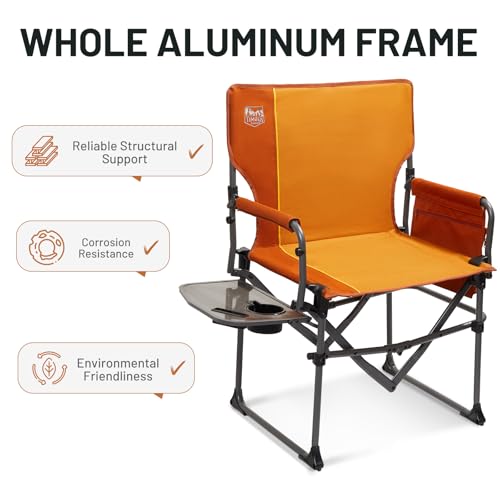 TIMBER RIDGE Aluminum Camping Directors Chair with Side Table Pocket, Portable Folding Chair, Heavy Duty Lawn Chair for Fishing Trip Picnic Concert Outdoor 400lbs, Orange 2 Pack - color: Orange-2 Set, style: Standard
