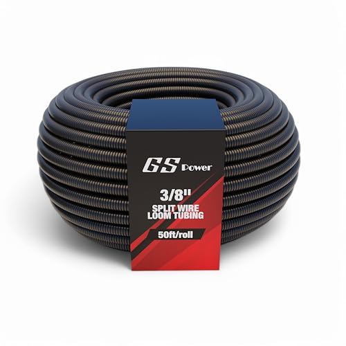 GS Power 3/8 Inch x 50 Ft Split Wire Loom Tubing, Split Cable Sleeve Cord Protector for Industrial Electrical Wires, Automotive Wire Cover Flexible, High Temperature Cable Conduit, Wrap - size: 3/8" x 50ft