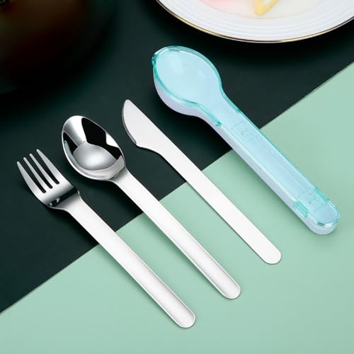 Travel Cutlery Set with Case Portable Silverware Utensils Set,ABS cutlery box, spoon and forkReusable Flatware Set Cutlery Set for Camping Picnic Hiking Office (green), 1, BXCJ01 - color: Green