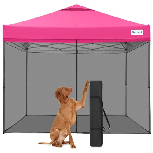 Quictent 10x10 Pop Up Screened Canopy Tent, Instant Setup for 1 Person with Netting, Portable & Compact, Waterproof & UV Protection, Ideal for Camping, Beach, Parties, and Outdoor Events - color: Pink