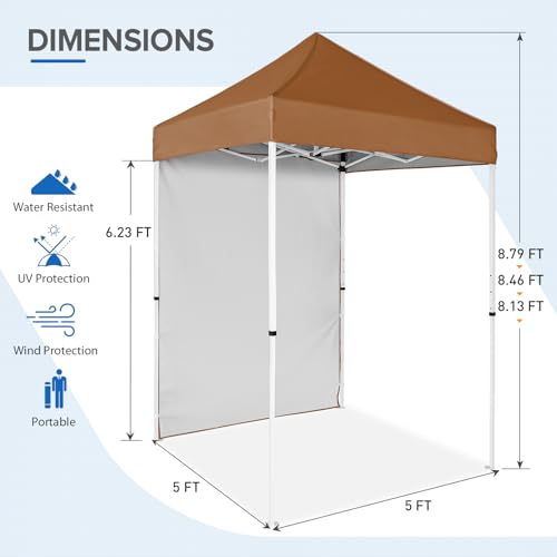 EAGLE PEAK Pop up Canopy 5x5, Outdoor Portable Canopy Tent with One Removable Sunwall, Carry Bag Included, Khaki - color: Khaki