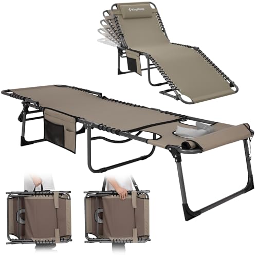 KingCamp Tanning Chair with Face Hole, Lounge Chairs Outdoor Folding Comfy Adjustable 5-Position Lay Flat Foldable Chaise Chaser Lounger for Outside Beach Patio Sun Bathing Pool, Beige - color: B*sunbask Face Hole——beige Face Hole, style: 400lbs&Pinch-Pro