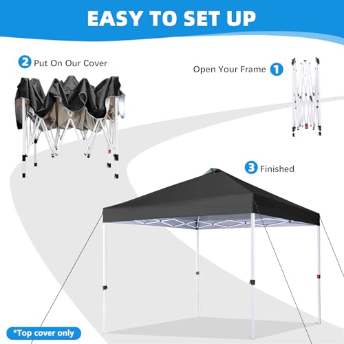 10x10 Canopy Replacement Top Cover with Air Vent, 210D Silver Coated Waterproof Polyester, Pop Up Tent Cover for Straight Leg Canopy Frame, Canopy Top Only - color: Black