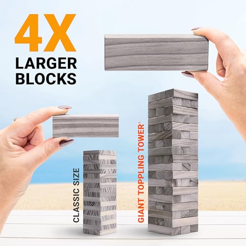 GoSports Giant Wooden Outdoor Stacking Game – Stacks Up to 3 ft – Large Toppling Tower with Case for Yard Games, Family Game Night, Camping, and Parties - color: Gray Wood Stain