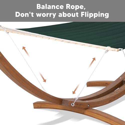 SUNCREAT 2 Person Hammocks for Outside with Stand, Extra Large Double Hammock with Wooden Stand, Dark Green - color: 02-dark Green