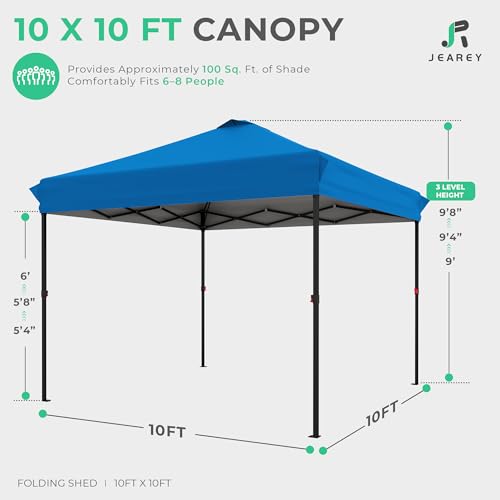 JEAREY 10x10 Pop Up Canopy Tent, Heavy Duty Outdoor Canopy with 1-Push Instant Setup, Commercial Tent with Roller Bag, 4 Sandbags and 8 Stakes, Water-Resistant, Royal-Blue - color: Royal Blue