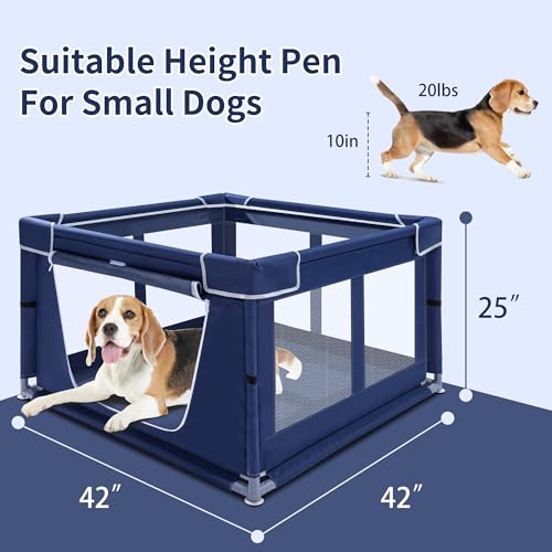 Puppy Playpen Indoor for Dog Small Pets, Dog Playpen 42x42 x25 inch, Dog Play Pen Indoors with Gate, Oxford Fabric Pet Exercise pens for Puppy, Anti-Tipping Dog Enclosure with Zipper Door - style: 42 Inch w/o top