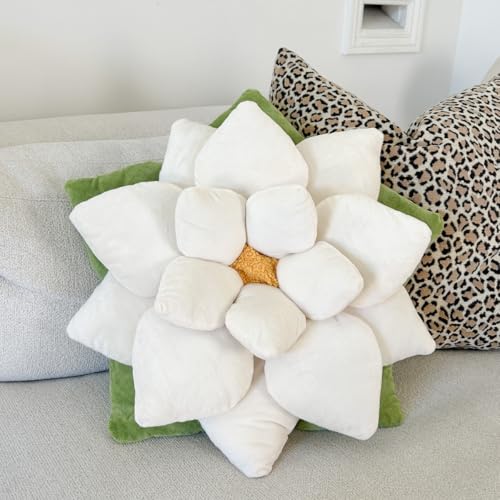 Green Philosophy Co. Poinsettia Pillow – Large Soft 3D Flower Throw Pillow, Marshmallow White Decorative Pillow for Couch & Bed, Cute Premium Gift for Plant Lovers, Star-Shaped - color: Marshmallow White