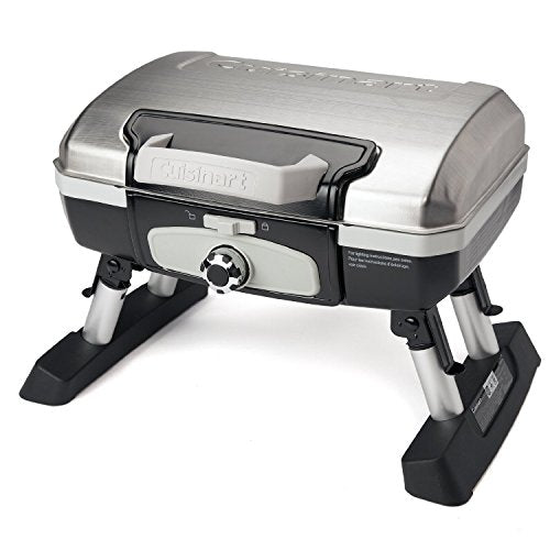 Cuisinart Petite Gourmet Portable Gas Grill, Compact Portable Grill Propane, 150 Sq. In. Cooking Surface, 5,500 BTU Burner Small Gas Grills for Camping, BBQ, Folding Legs and Carry Handles, Stainless - color: Petit Gourmet Tabletop Gas Grill, Stainless St