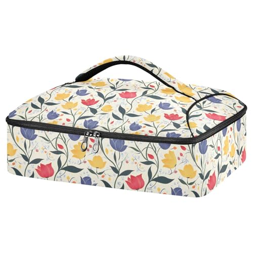 ALAZA Insulated Casserole Carrier for Hot or Cold Food, Sweet Tulip Food Carrier for Potluck Cookouts Parties Picnic