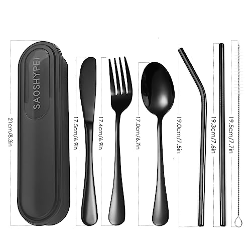 Portable Utensils Set with Case, 4pcs Stainless Steel Reusable Silverware for Lunch Camping School Picnic Workplace, Lunch Box Includ Fork Spoon Knife,Easy to clean,Dishwasher Safe (grey) - color: Gray