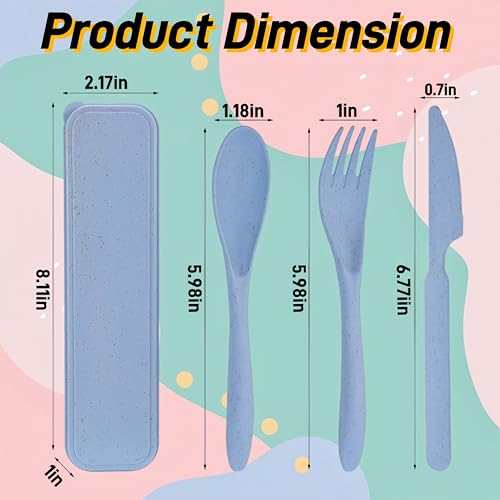 10 Set Reusable Travel Utensils Set with Case,Wheat Straw Travel Cutlery Set Portable Knife Fork Spoons Tableware Picnic Silverware for Party, Picnic, Camping, Kitchen, Camping-Blue&Pink - color: Blue&Pink
