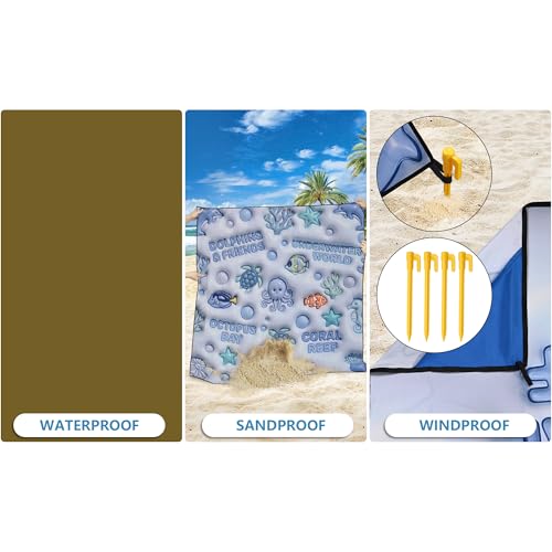 HIHOHO Beach Blanket Waterproof Sandproof Beach Mat 79”x 83” for 1-8 Adults Quick Drying Durable Outdoor Picnic Mat for Beach Festival Travel Camping Hiking (3D Ocean-BL, 79"×83"(4 Person)) - color: 3d Ocean-bl, size: 6'11" x 6'7"