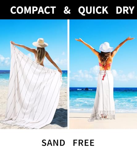 Genovega Cotton Turkish Beach Towel Pool Blanket Sandproof Fast Dry Thin Extra Large XL Compact Shelter Canopy Tent Must Haves Ship Cruise Essentials Spa Accessories Summer Vacation Item Mr Mrs Gift